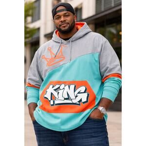 Sacred Crown Mens 3X Hoodie Gray Orange Pullover Big Tall Sweatshirt